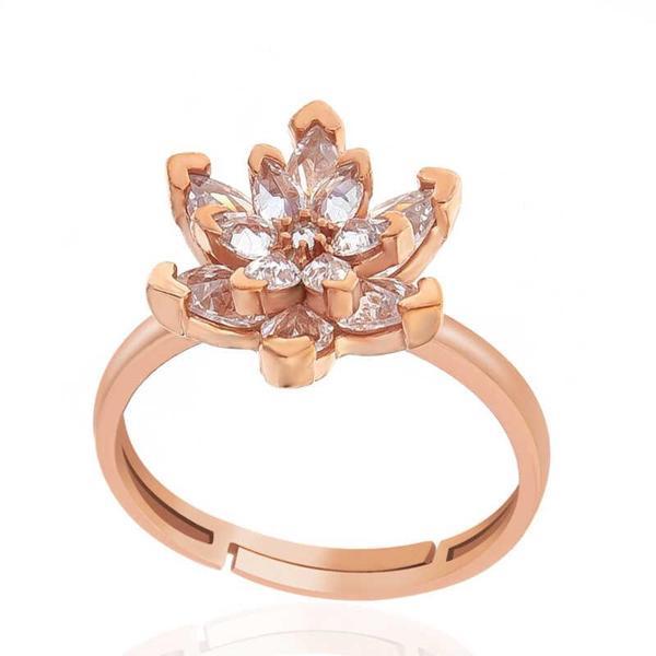 Gümüş Rose Beyaz Taşlı Lotus Çiçeği Kadın Yüzük  SL5917 - Image 1
