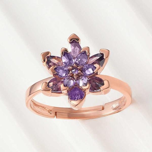 Gümüş Rose Mor Lotus Çiçeği Yüzük  SL6022 - Image 1