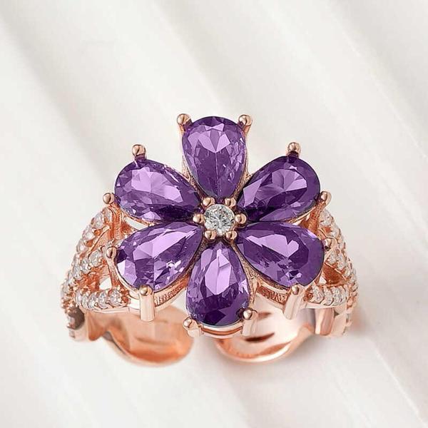 Gümüş Rose Mor Sevgi Çiçeği Kadın Yüzük SL6023 - Image 1