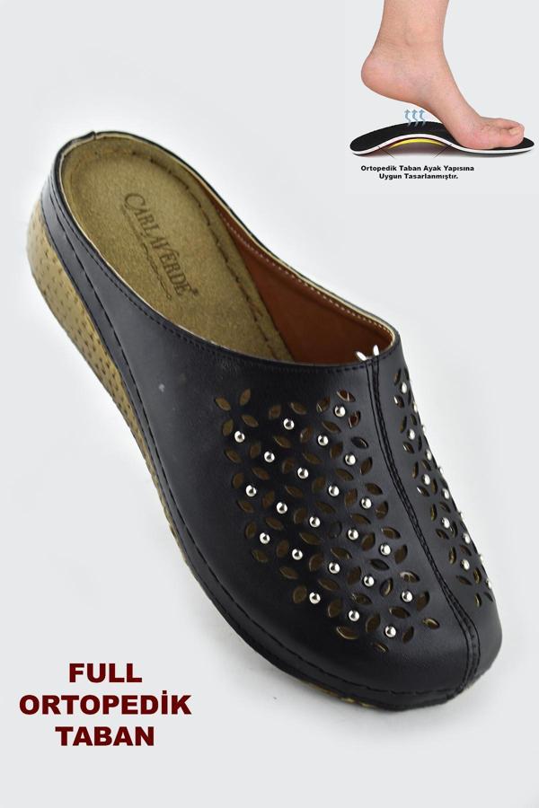8670 Carlaverde Tam Ortopedik Kapalı Siyah Kadın Terlik Kapalı Terlik - Image 1