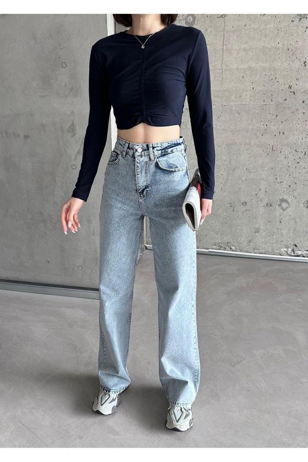 Swet Shop Jeans Kadın Buz Mavi Kar Yıkama Yüksek Bel Likralı Wide Leg Geniş Paça Palazzo Kot Pantolon Buz Mavisi 27 - Image 1
