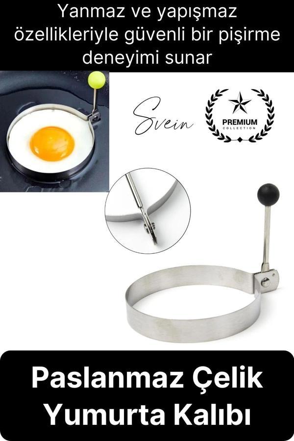 Premium Yanmaz Yapışmaz Paslanmaz Metal Yuvarlak Omlet Krep Kalıbı Tava Sahanda Yumurta Pankek - Image 1