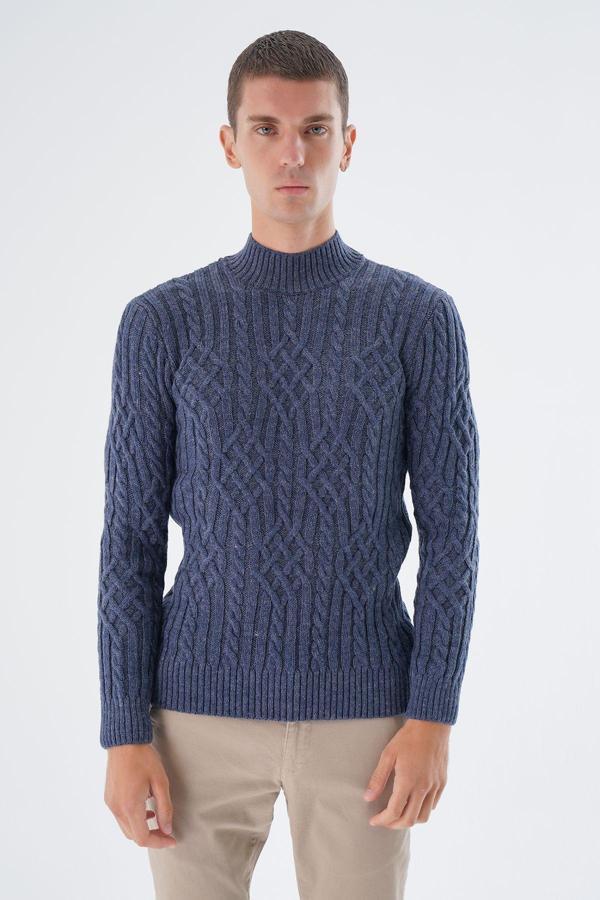 Trist Star Erkek Lacivert Yarım Balıkçı Fitilli Yürütme Saç Örgülü Yün Triko Örme Kazak Trıst-5343 - Image 1