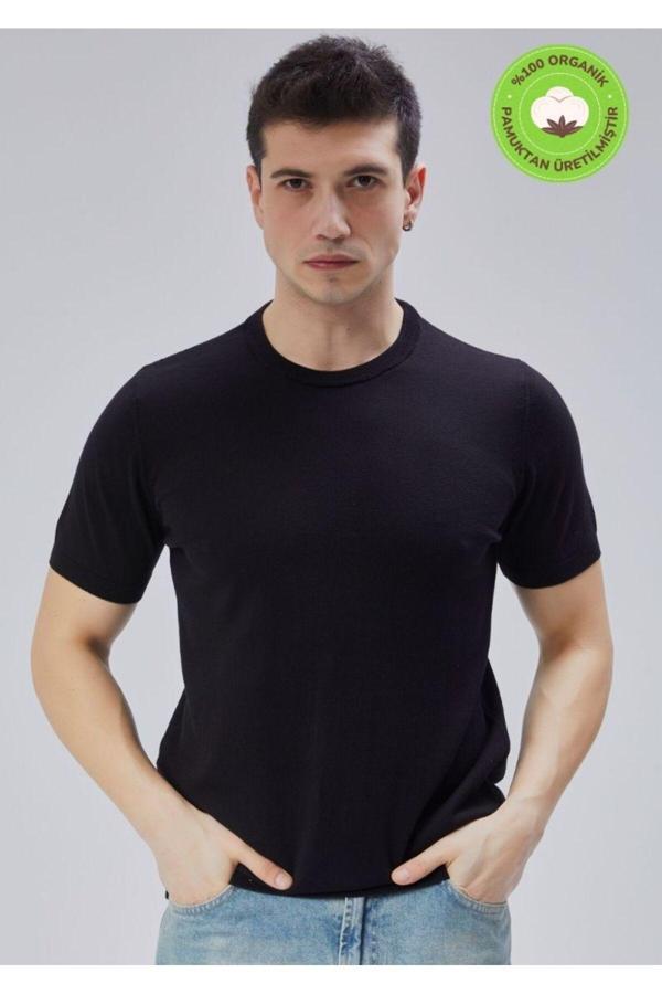 Trist Star Erkek Siyah %100 Pamuk Bisiklet Yaka Kısa Kollu Triko Kazak Trıst-7106 - Image 1