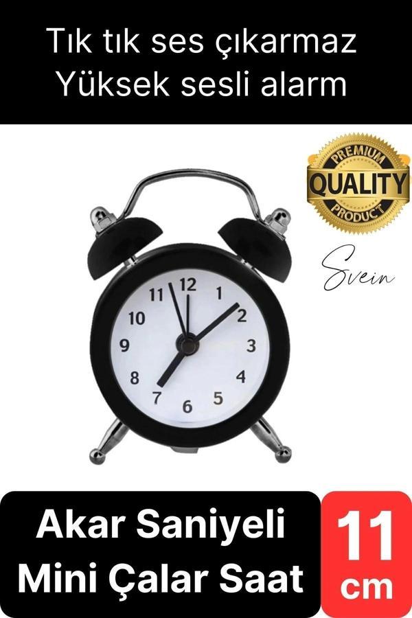 Sessiz Çalışan Yüksek Sesli Alarmlı Retro Tasarım Analog Masaüstü Çanlı Mini Çalar Saat Başucu 11 cm - Image 1