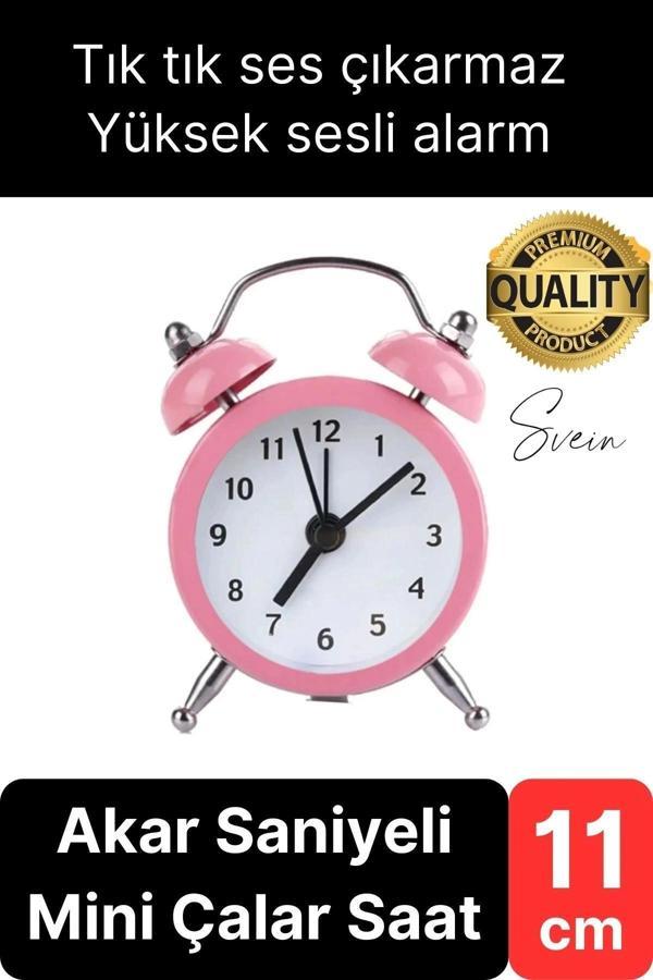 Sessiz Çalışan Yüksek Sesli Alarmlı Retro Tasarım Analog Masaüstü Çanlı Mini Çalar Saat Başucu 11 cm - Image 1