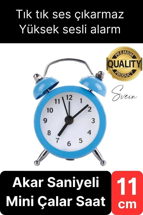 Sessiz Çalışan Yüksek Sesli Alarmlı Retro Tasarım Analog Masaüstü Çanlı Mini Çalar Saat Başucu 11 cm - Image 1