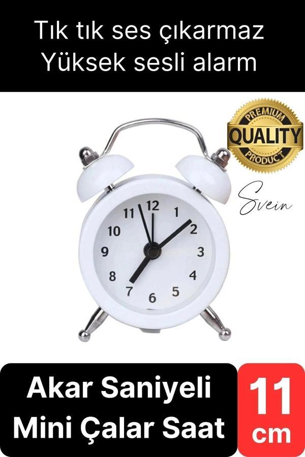 Sessiz Çalışan Yüksek Sesli Alarmlı Retro Tasarım Analog Masaüstü Çanlı Mini Çalar Saat Başucu 11 cm - Image 1