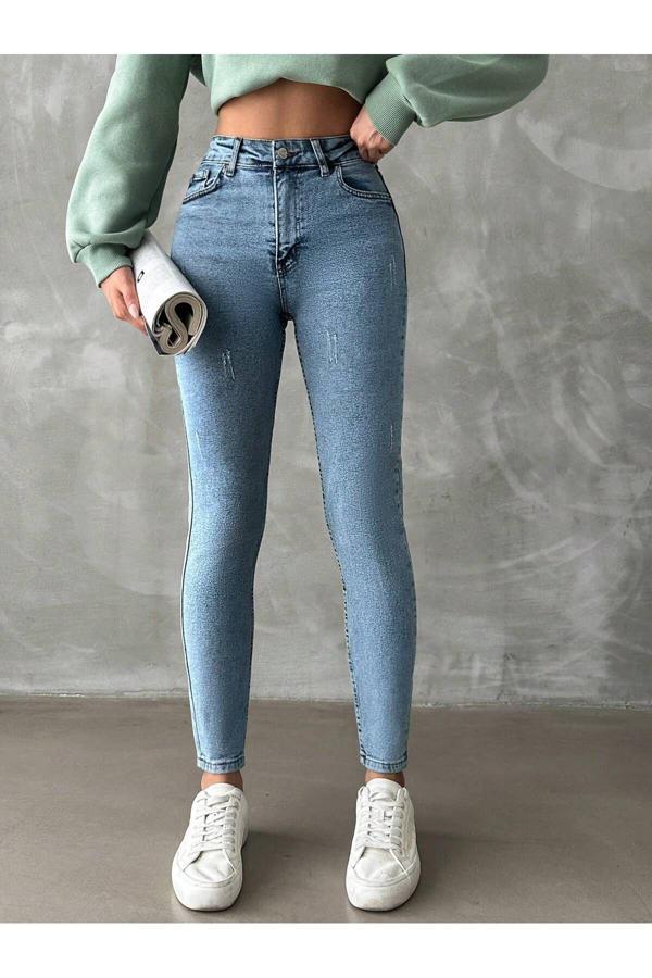 Cms Jeans Kadın Buz Rengi Yüksek Bel Dar Paça Likralı Jean Açık Mavi 30 - Image 1