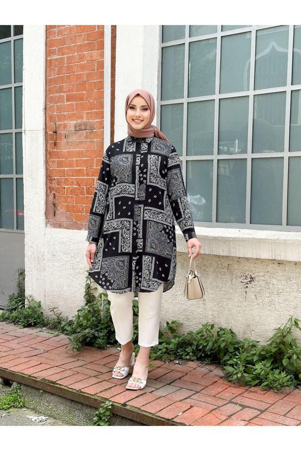 Swet Shop Jeans Kadın Büyük Beden Battal Beyaz Siyah Renk Dokuma Viskon Kumaş Tunik Beyaz 50 - Image 1