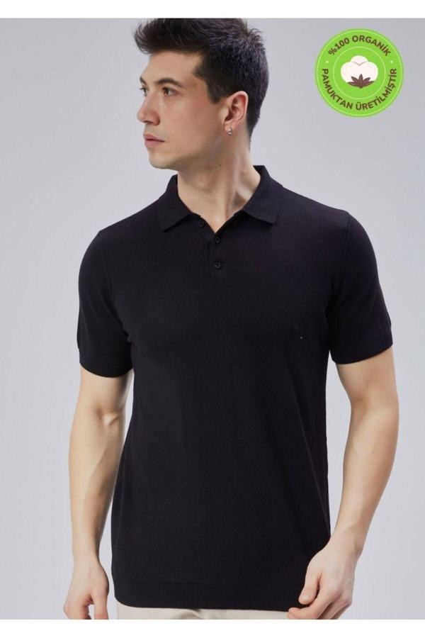 Trist Star Erkek Siyah %100 Pamuk Polo Yaka Kısa Kollu Triko Kazak Trıst-7107 - Image 1