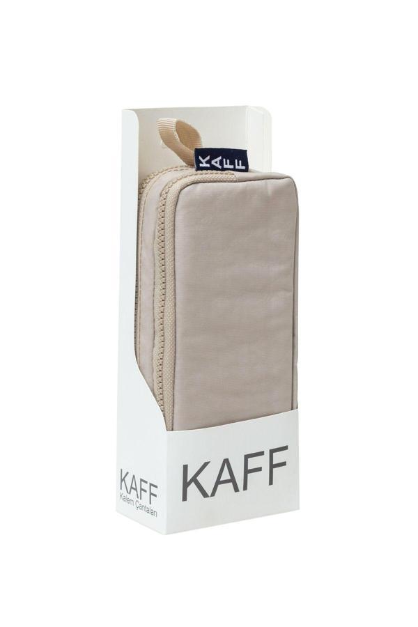 Kaff 01105 Bej Renk Krinkıl Kumaş Su Geçirmez Çift Bölmeli Gözlü Kalemlik Kalem Kutusu - Image 1