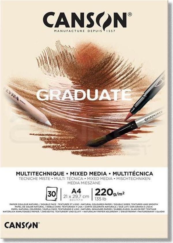 Canson A4 Çizim Bloğu (Çizim Defteri) Graduate Mix Media Natural 30 Yaprak 220 Gram 400110368 - Image 1