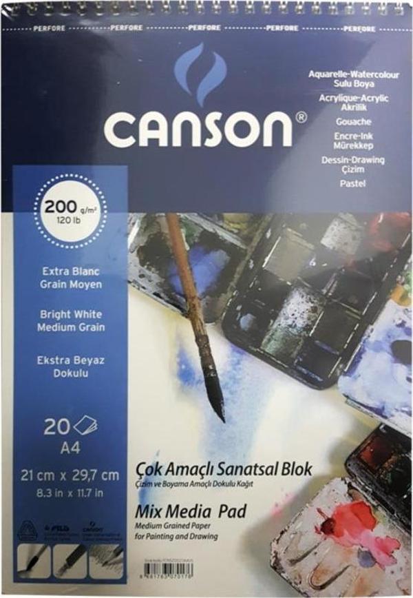 Canson A4 Finface 1557 Resim Blok Çok Amaçlı 200 Gr 20 Yaprak Üstten Spriralli Fcns20020A4Us - Image 1