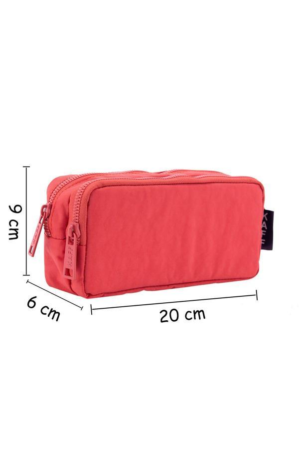 Kaff 01105 Yeni Sezon Krinkıl Kumaş Yıkanabilir Çift Bölmeli Gözlü Kalemlik Kalem Kutusu - Mercan - Image 1