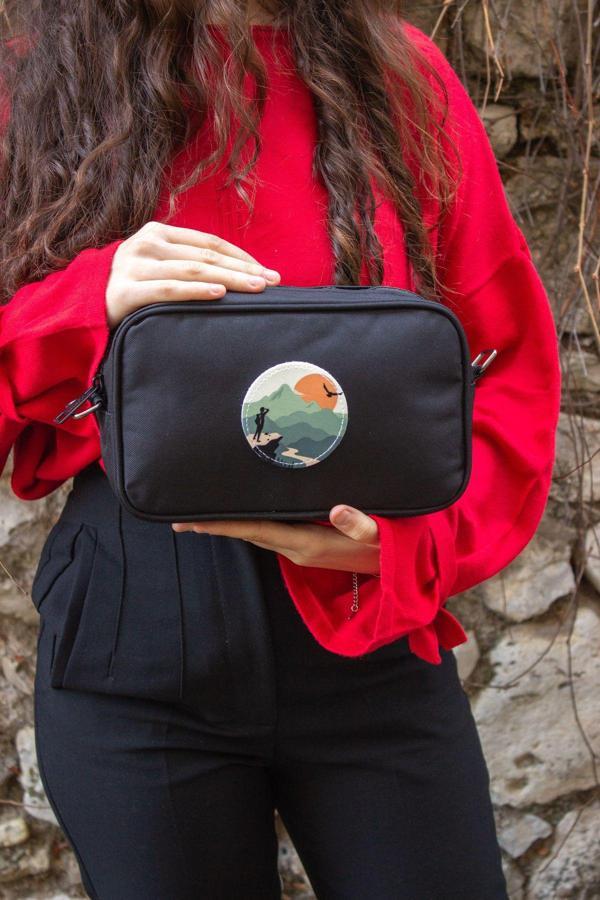 Kaff Siyah 00700 Değiştirilebilir Sticker - Cırtlı Çapraz Askılı El Ve Omuz Çantası - Image 1