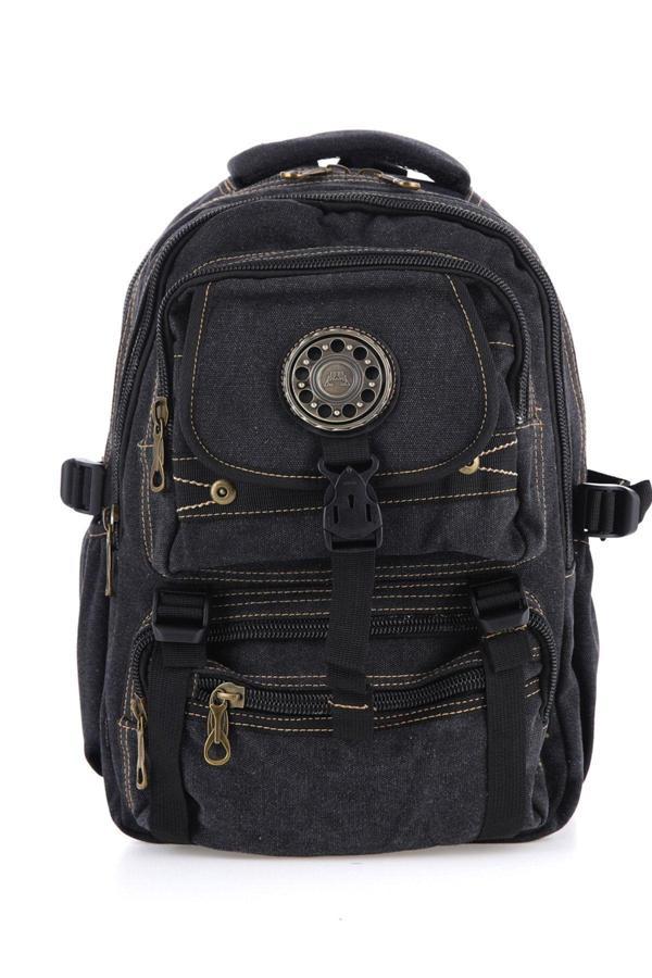 Kaff Ççs Siyah Ccs51415 Kanvas Kumaş Unisex Suya Dayanıklı Çok Cepli Sırt Çantası - Image 1