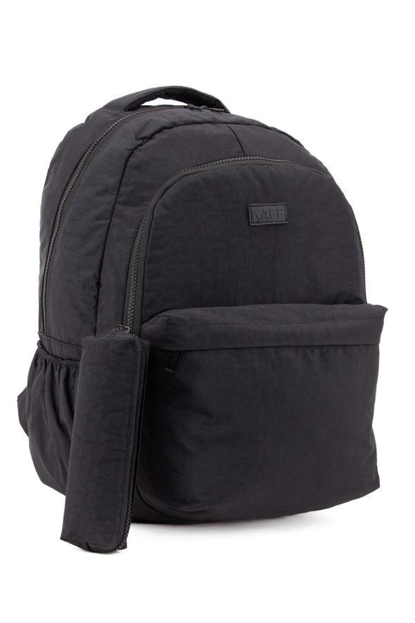 Kaff Unisex Siyah 01102-Set Krinkıl Kumaş Kalemlikli Su Geçirmez Çok Gözlü Okul Sırt Çantası - Image 1