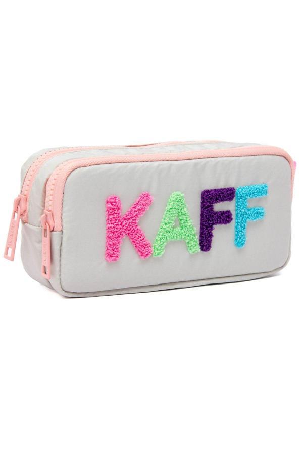 Mucco 01108 Taş Renk Pembe Fermuarlı Su Geçirmez Bondit Kumaş Peluş Baskılı Çift Gözlü Kalemlik - Image 1