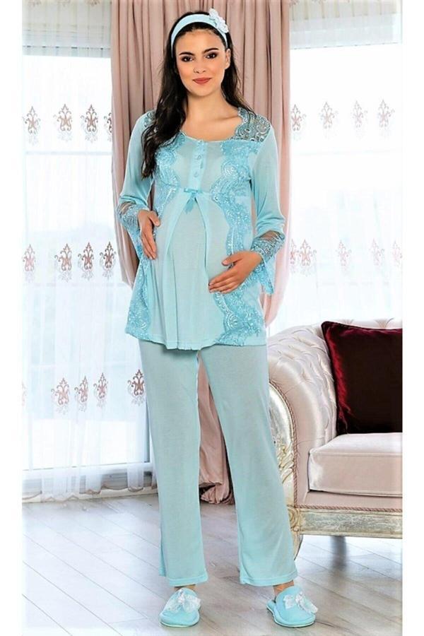 Şık Mecit Lohusa Pijama Takımı Turkuaz L - Image 1