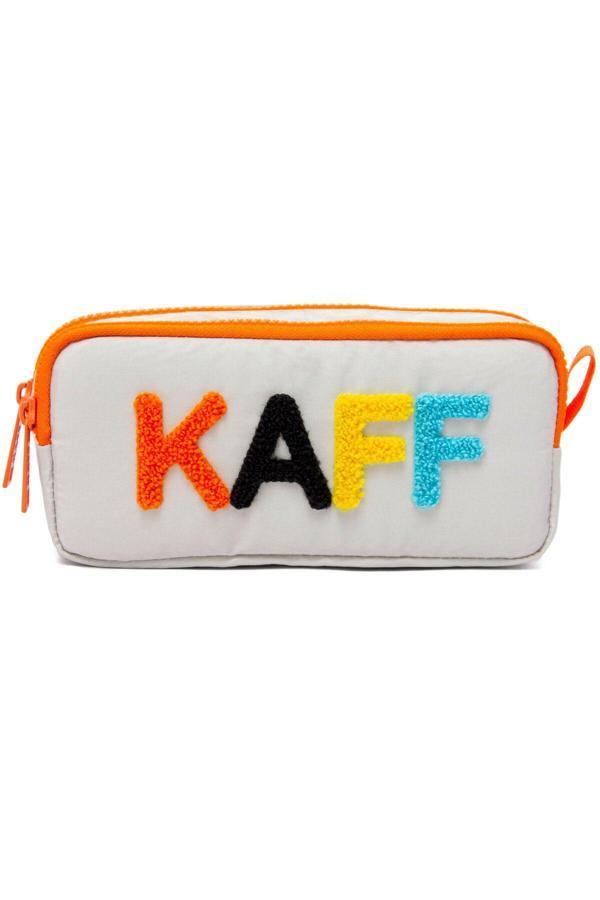 Kaff 01108 Taş Rengi Turuncu Fermuarlı Su Geçirmez Bondit Kumaş Peluş Baskılı Çift Gözlü Kalemlik - Image 1