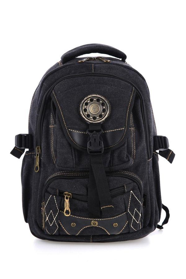 Kaff Ççs Siyah Ccs51416 Kanvas Kumaş Unisex Suya Dayanıklı Çok Cepli Sırt Çantası - Image 1