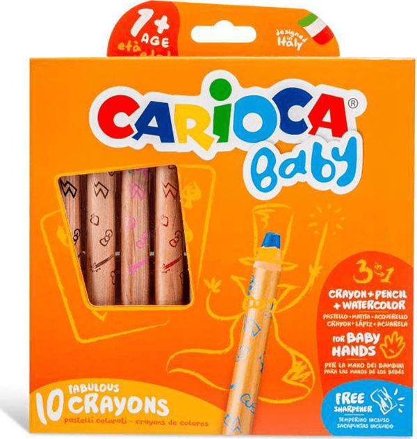 Carioca Jumbo Bebek Ahşap Gövde Kuru Boya Kalemi 10 Renk Kalemtıraş Hediyeli 42818 - Image 1