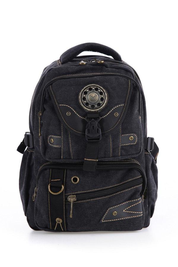 Kaff Ççs Siyah Ccs51414 Kanvas Kumaş Unisex Suya Dayanıklı Çok Cepli Sırt Çantası - Image 1