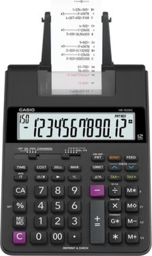 Casio 12 Hane Şeritli Hesap Makinesi Hr-100Rc-Bk-Dc - Image 1