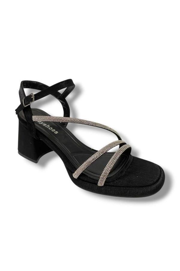 Erbay 488-25 Saten Kare Topuk Taşlı Kadın Sandalet - Image 1