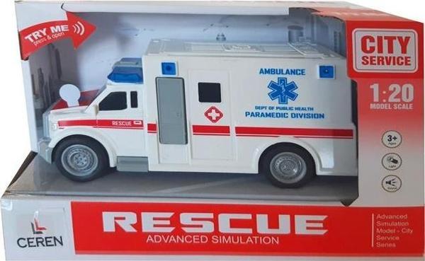 Ceren Ctoy Oyuncak Işıklı ve Sesli Sürtmeli Ambulans 1:20 WY670A - Image 1