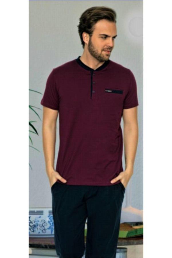Erse Kısa Kol Erkek Pijama Takımı Bordo Bordo - Lacivert L - Image 1