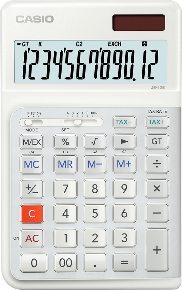Casio Je-12E-We Beyaz 12 Hane Masa Üstü Ergonomik Tuşlu Hesap Makinesi - Image 1