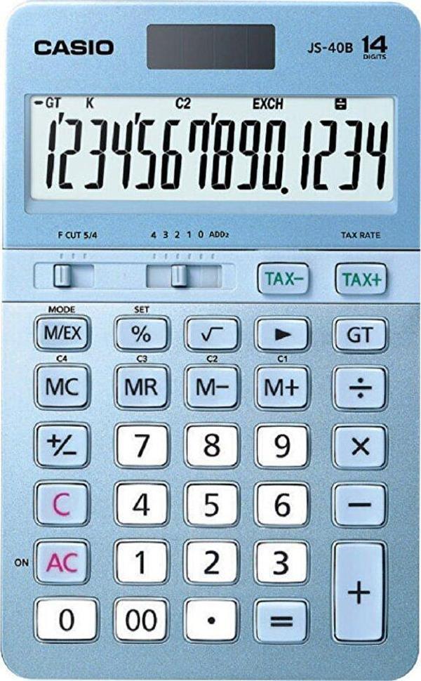 Casio Js-40B-Bu Mavi Profesyonel 14 Hane Masa Üstü Hesap Makinesi - Image 1
