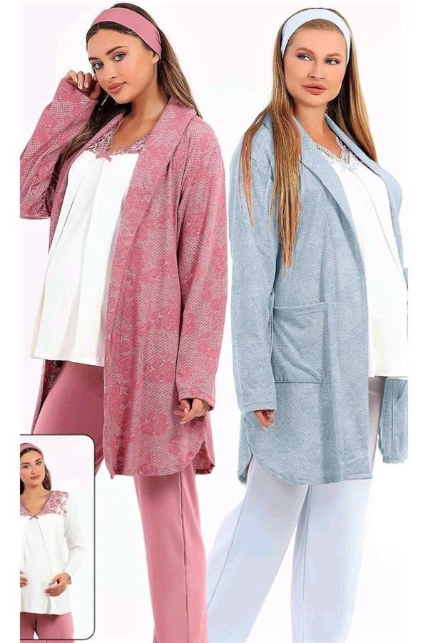 Baha Sabahlıklı Loğusa Pijama Takımı Mavi.Yeni Sezon Mavi M - Image 1