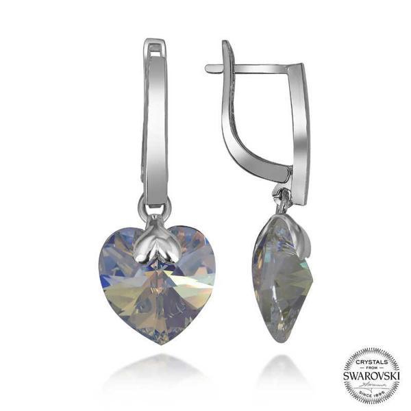 Swarovski Crystal Taşlı Gümüş Beyaz Kalp Sallantılı Kadın Küpe  SL5128 - Image 1