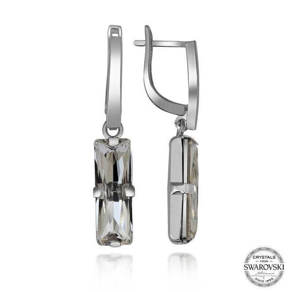 Swarovski Crystal Taşlı Gümüş Beyaz Baget Sallantılı Kadın Küpe SL5113 - Image 1