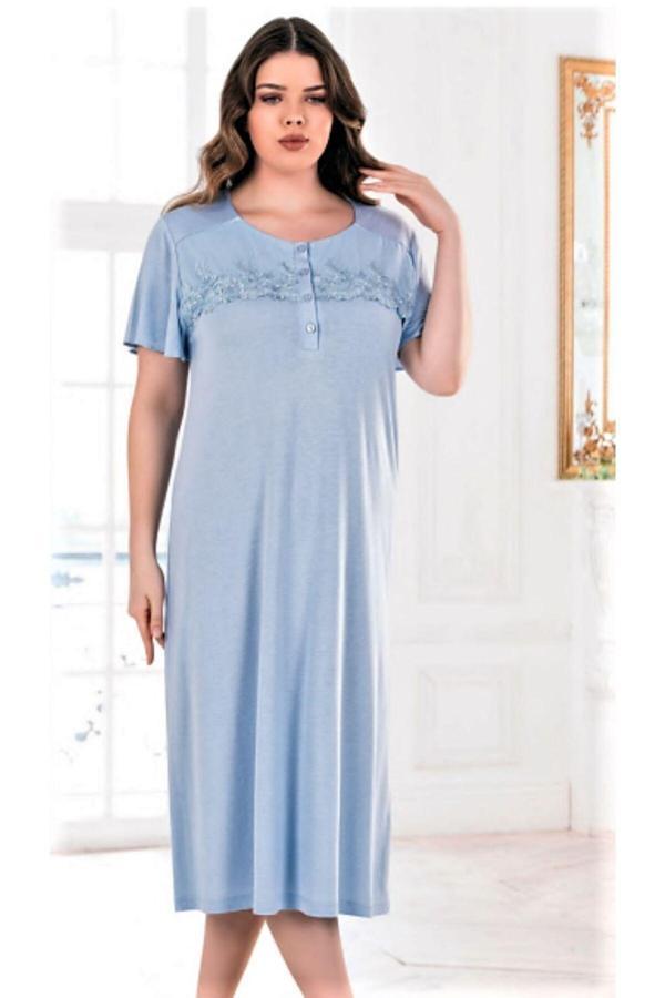 Flz Kısa Kol Güpürlü Büyük Beden Gecelik Mavi Mavi 3XL - Image 1