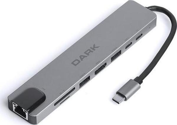 Dark Usb 3.1 Type-C 8 İn1 Ether-Hdmi-Tf Sd Kart Okuyucu- Usb 3.0-Usb-C - Usb-C Pd Hub Dk-Ac-U31X40 - Image 1