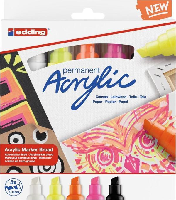 Edding Markör Kalem Akrilik Kalın Uçlu 5 Li Set Fosforlu - Image 1