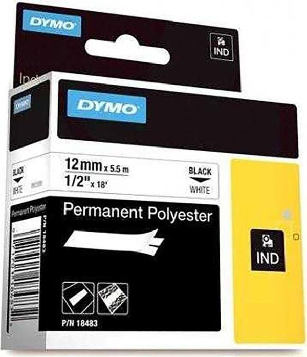 DYMO 18483 Rhinopro Sabitpolyester Şerit 12Mmx5,5 Metre Beyaz-Siyah - Image 1