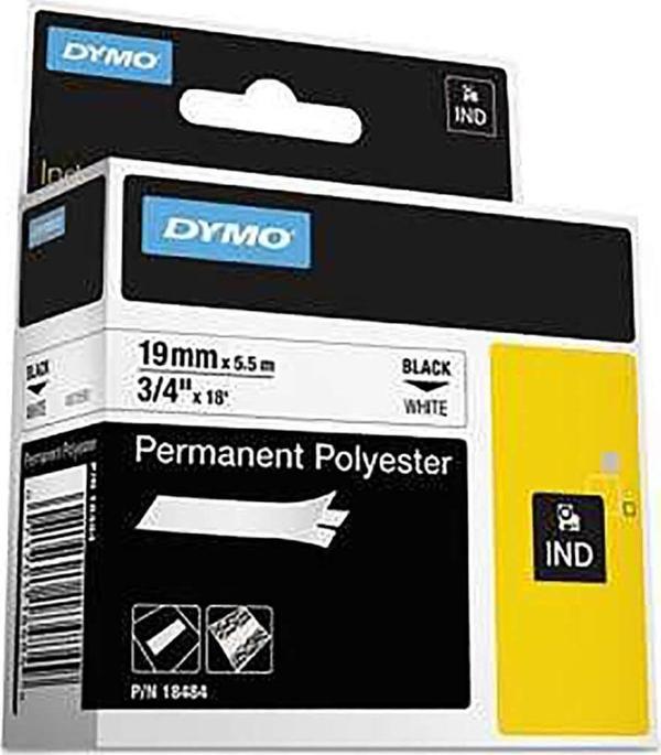 DYMO 18484 Rhinopro Sabitpolyester Şerit 19Mmx5,5 Metre Beyaz-Siyah - Image 1