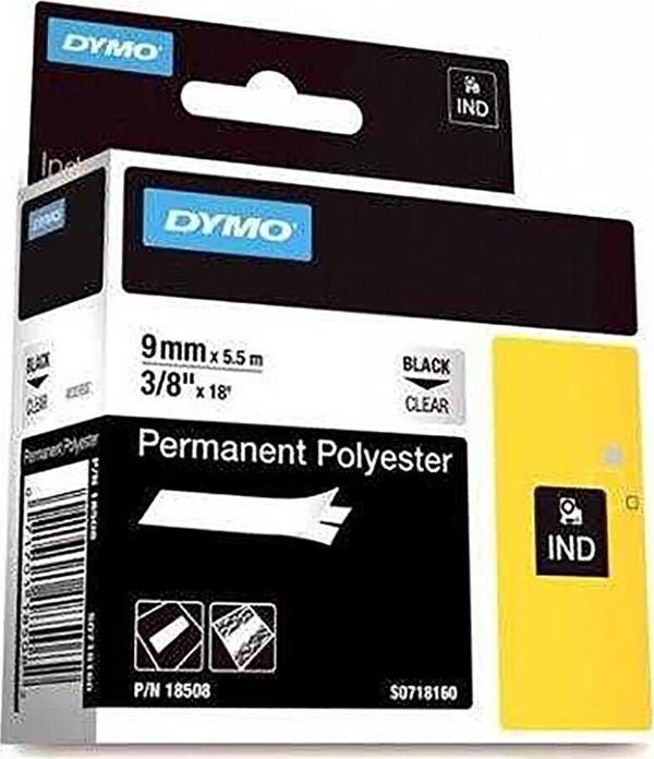 DYMO 18508Dmo Rhinopro Sabitpolyester Şerit 9Mmx5,5 Metre Şeffaf-Siyah - Image 1