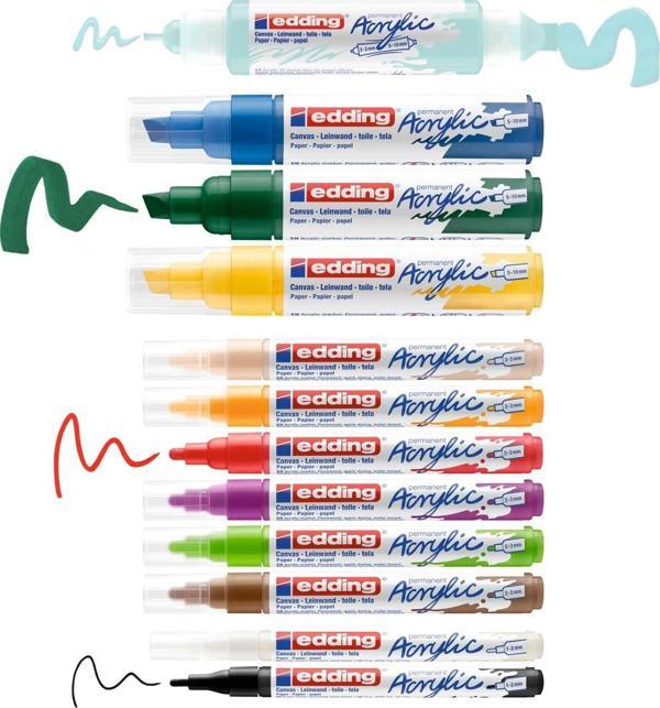 Edding K1299 Hobi - Sanat Kalemi Permanenent Akrilik Boya Kalemi Yaratıcı Set Basic 12 Parça - Image 1