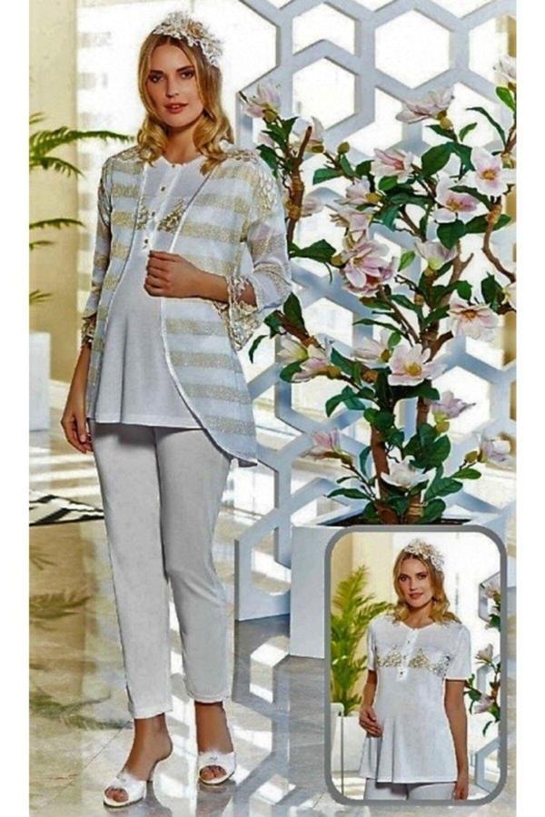 Flz 3'Lü Loğusa Pijama Takımı Ekru M - Image 1