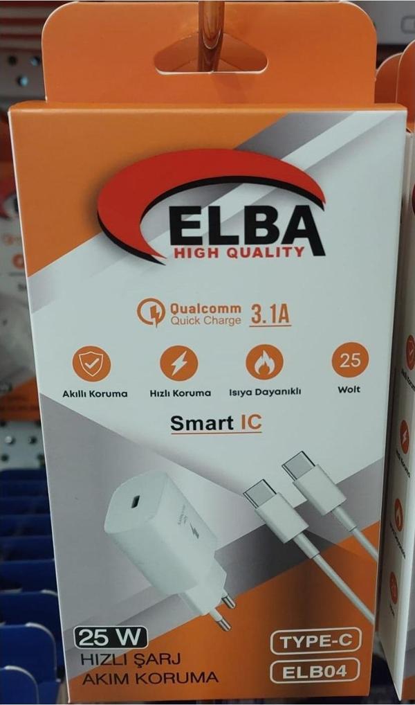Elba Elb04-Pd-25Wtypc Beyaz 25W Usb-C Ev Şarj Kafası + 1 Metre Type-C To Type-C Kablo Pd3.0-Qc4.0 Hızlı Şarj - Image 1
