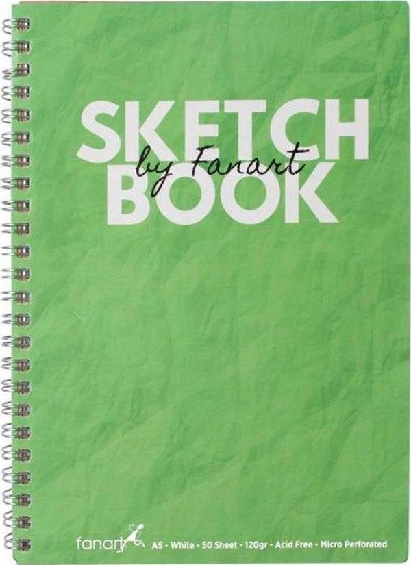 Fanart Academy Sketch Book Eskiz Çizim Defteri 120 Gr Spiralli 50 Yaprak A5 Yeşil - Image 1