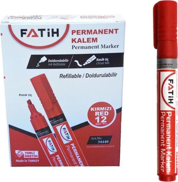 Fatih Permanent Markör Kalem Kesik Uç Kırmızı 3440 (12 Li Paket) - Image 1