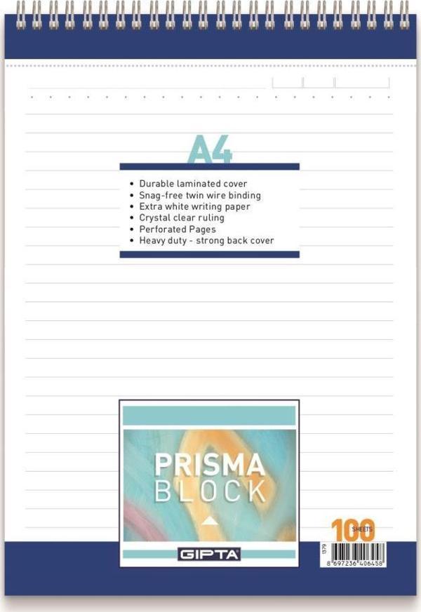 Gıpta Prisma A4 Spiralli Karton Kapak Bloknot (Not Defteri) 100 Yaprak Kareli (6 Lı Paket) 1377 - Image 1