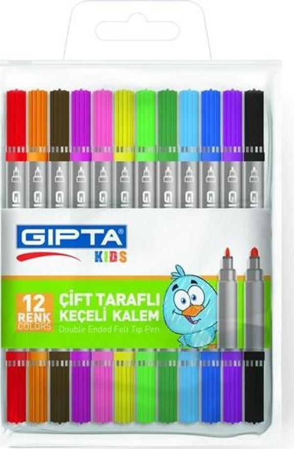 Gıpta Çift Taraflı Keçeli Kalem Pvc Çantalı 12 Renk K4051 - Image 1